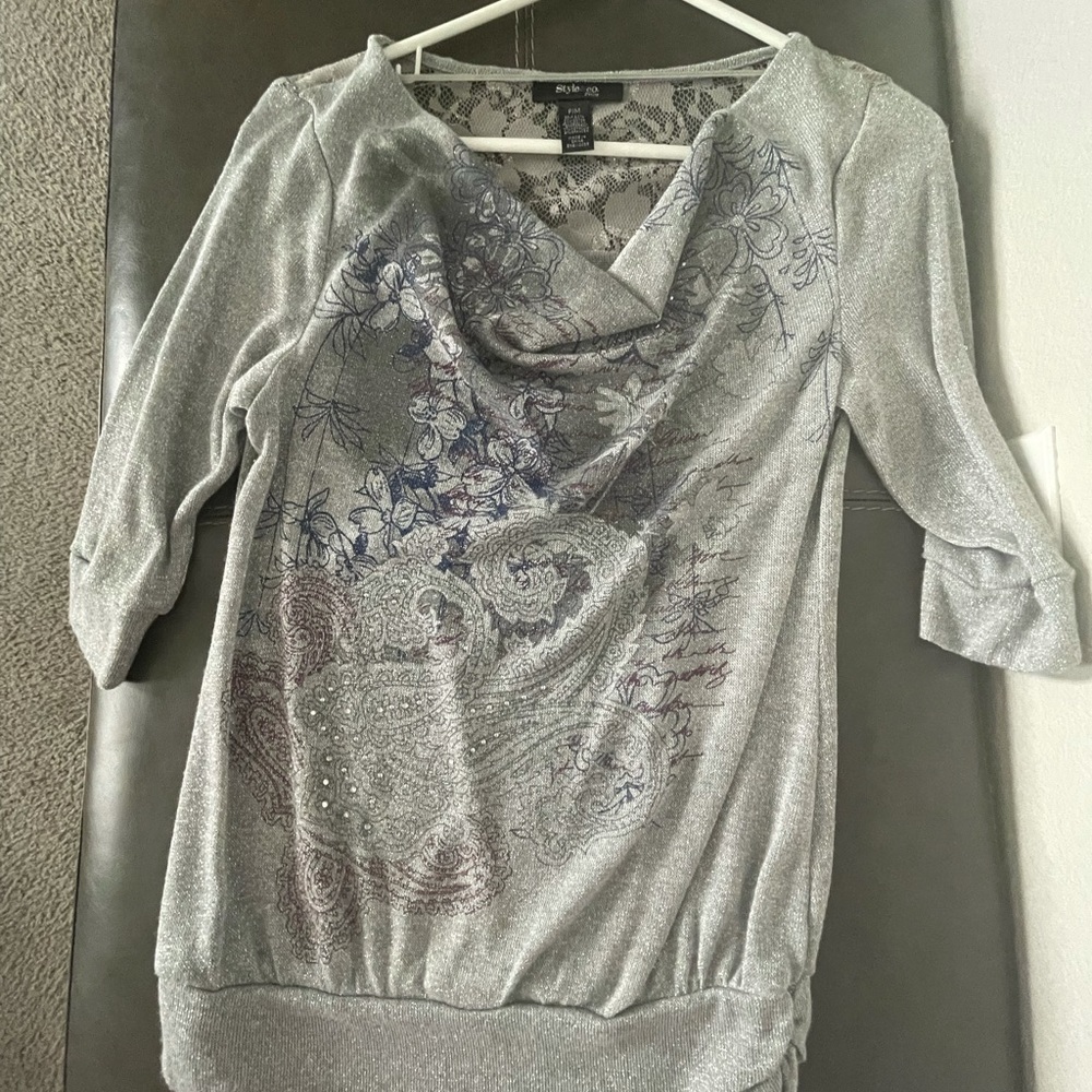 Shimmery Silver/Gray 3/4 sleeve blouse